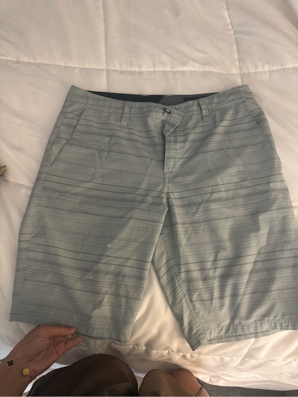 Volcom Light Blue Striped Flat Front Shorts